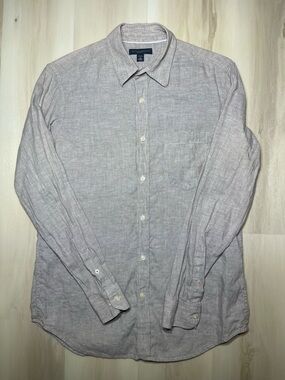 Banana Republic Shirt Men’s Sz 15-15.5 Med Tan 100% Linen Classic Fit Button Up